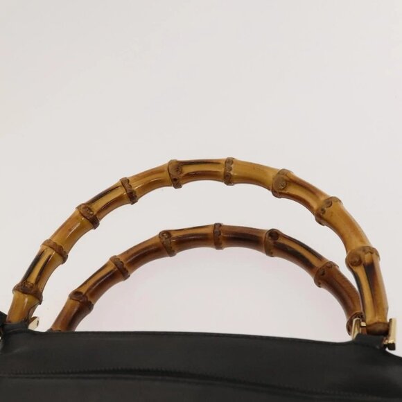 GUCCI Bamboo Hand Bag Leather 2way Black Gold - Picture 9 of 16